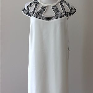 Xscape white dress with black studded detail